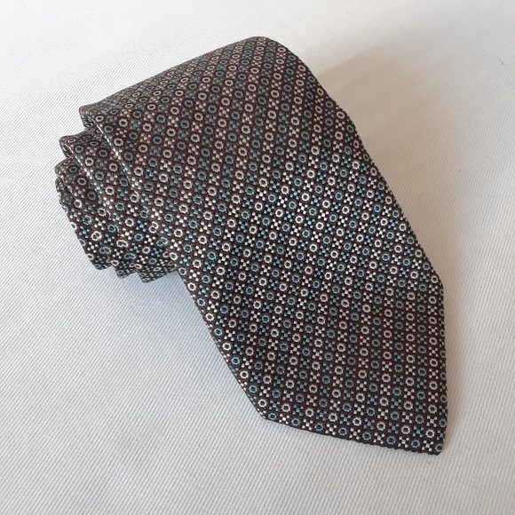 Marc Jacobs. Silk Tie XO Pattern. Brown, Teal & Grey - Picture 3 of 9